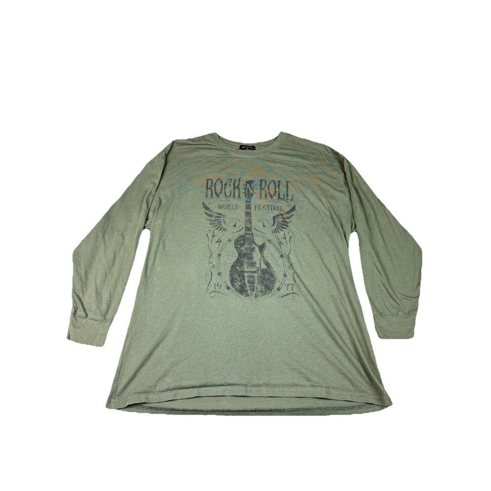 Cutter USA Rock N Roll World Tour 1977 Green Long‎ Sleeve T-shirt Size S/M